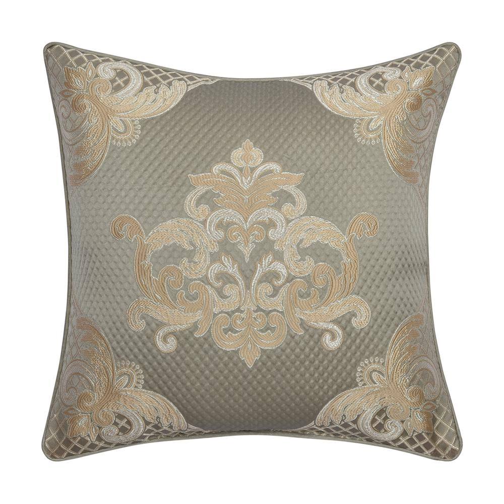 Perugia Sage Polyester Scroll 18 in. Square Decorative Throw Pillow 18 in. 