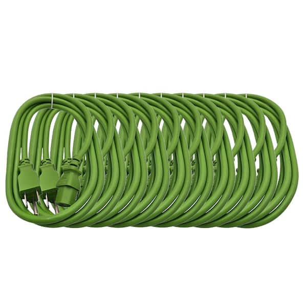 6 ft. Universal AC Power Cord UL Approved NEMA 5-15P to C13 18 AWG / 3-Conductors Indoor Green (10-Pack)