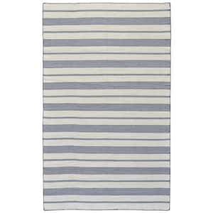 5 x 8 Blue and Ivory Striped Area Rug