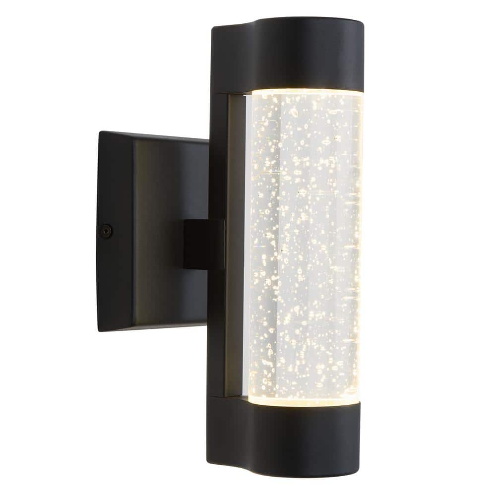 Home Decorators Collection Ansel Black Modern Bubble Glass Integrated LED Outdoor Hardwired Garage and Porch Light Cylinder Sconce