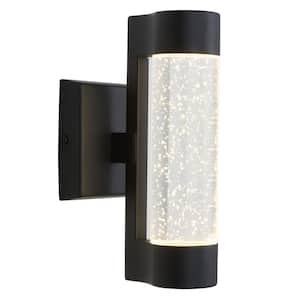 Ansel Black Modern Bubble Glass Integrated LED Outdoor Hardwired Garage and Porch Light Cylinder Sconce
