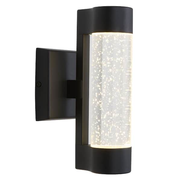 Home Decorators Collection Ansel Black Modern Bubble Glass Integrated LED Outdoor Hardwired Garage and Porch Light Cylinder Sconce