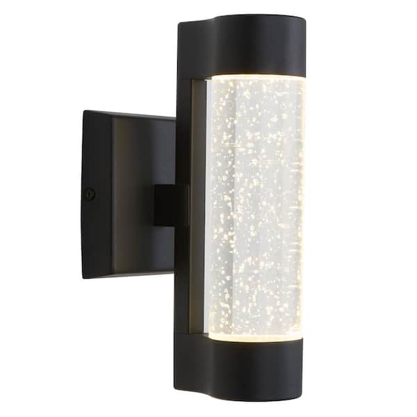 Ansel 11.3 in. Black Modern Bubble Glass Integrated LED Hardwired Garage and Porch Exterior Wall-Light Cylinder Sconce