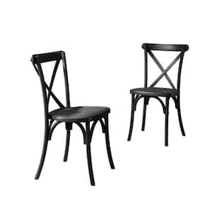 2-Piece Matte Black Resin Waterproof Outdoor Dining Chair with Cross Back Design