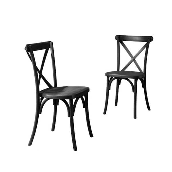 Misopily 2-Piece Matte Black Resin Waterproof Outdoor Dining Chair with Cross Back Design