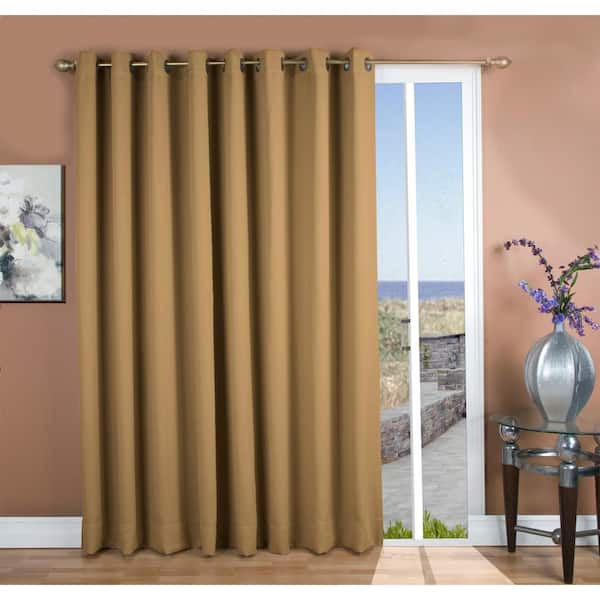 RICARDO Sand Polyester Solid 112 in. W x 84 in. L Grommet Blackout Curtain