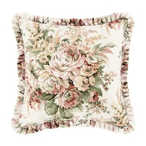 Estelle Coral Polyester 16 in. x 16 in. Square Decorative Throw Pillow