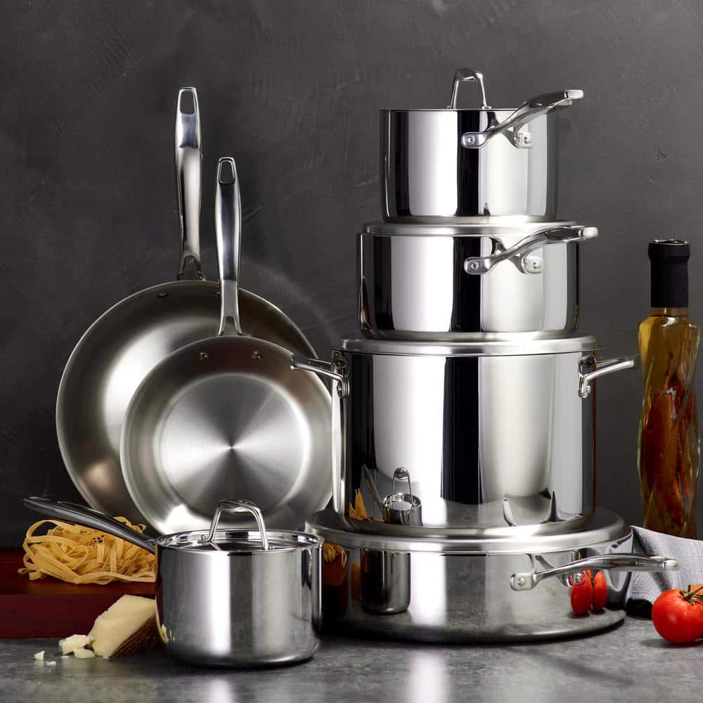 Tri-Ply Stainless Steel 12-Piece Cookware Set with Lids
