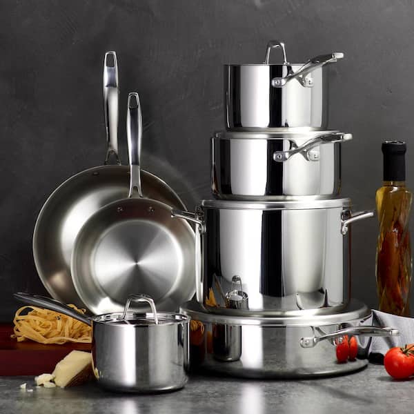 Tramontina 12-Piece Gourmet Tri-Ply Base Kitchen Cookware Set Stainless Steel 
