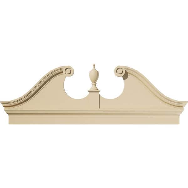 Ekena Millwork 64-in W x 22-7/8-in H x 2-3/4-in P Rams Head Signature Urethane Combination Pediment (Urn Ships Unattached in Box), Prim