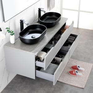 24 in. L x 14 in . W x 5.5 in. H Modern Oval Matte Black Above Bathroom Vessel Sink
