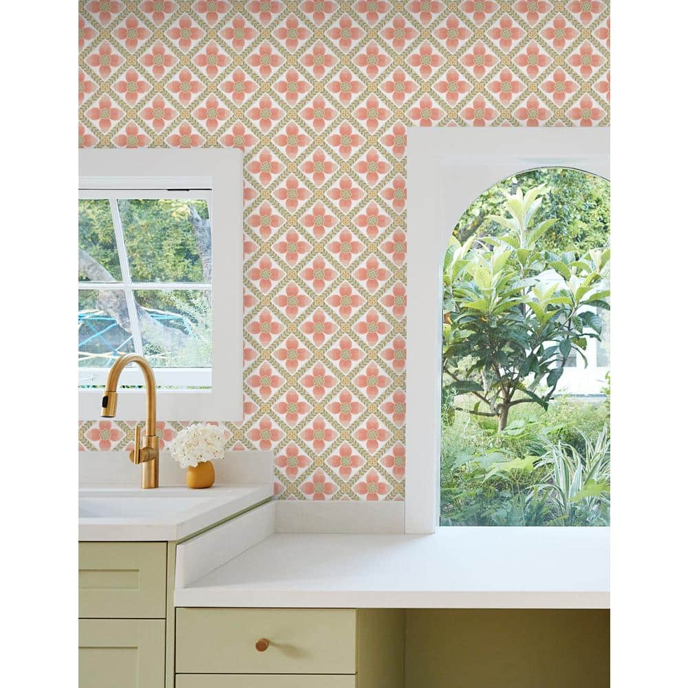 Coral Quilted Floral Peel and Stick Wallpaper Roll