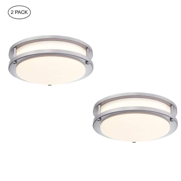 Hanz 10 in. Brush Nickel Selectable LED 2700K, 3000K, 3500K, 4000K, 5000K Flush Mount Ceiling Light (2 Pack)