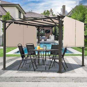 10 ft. x 10 ft. Steel Patio Pergola with Beige Shade Canopy