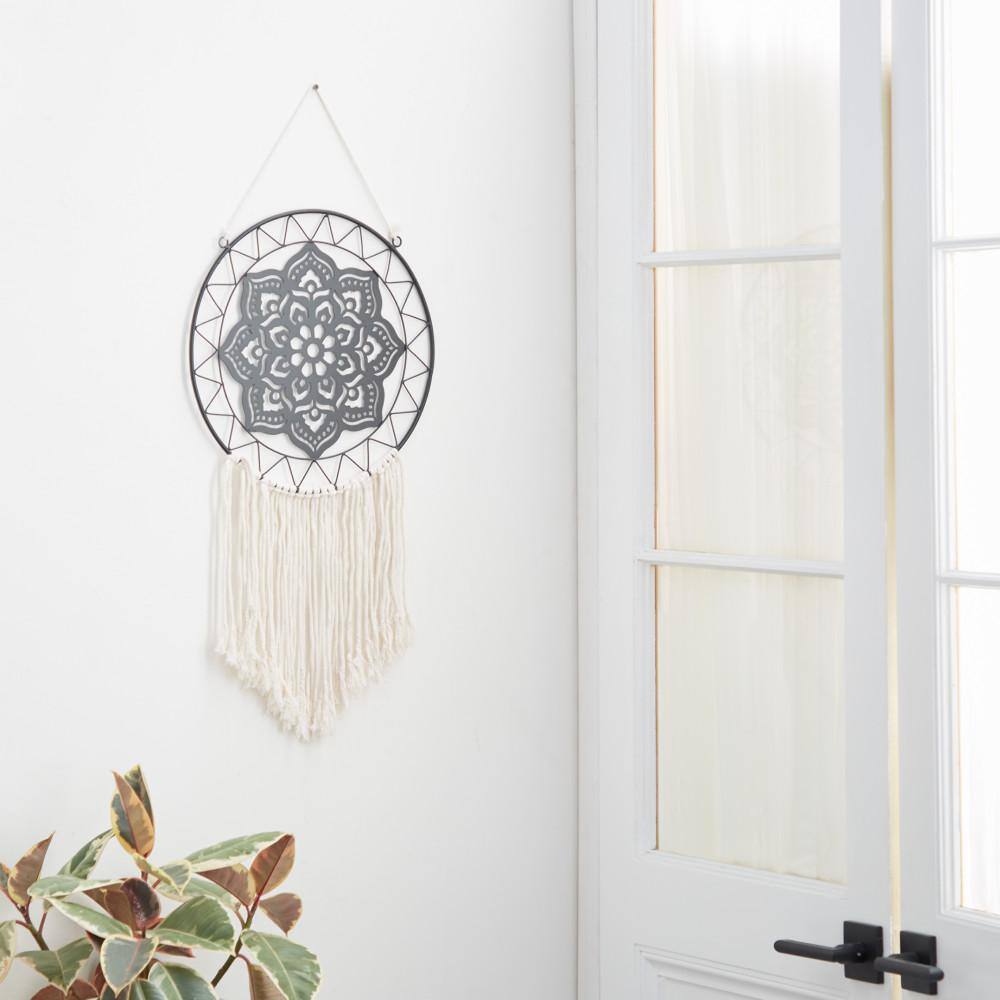 Oversized Black Metal and Canvas Abstract Wall Hanging