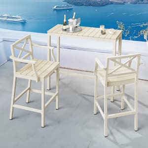 3 Piece 45" Beige Outdoor Dining Table Set Aluminum Outdoor Bar Set HDPS Top With Bar Chairs for Balcony