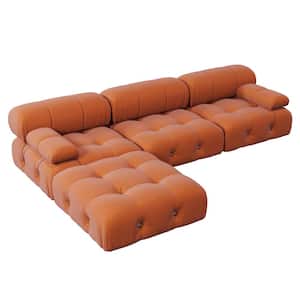 103.85 in. Square Arm 4-Piece L Shaped Velvet Modular Free Combination Sectional Sofa with Ottoman in Orange