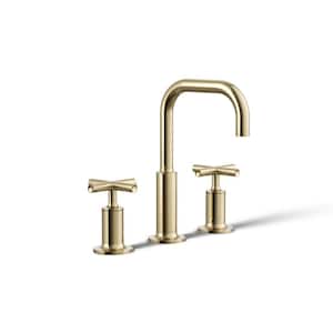 Purist 8 in. Widespread Double Handle Bathroom Sink Faucet with Cross Handles In Vibrant French Gold