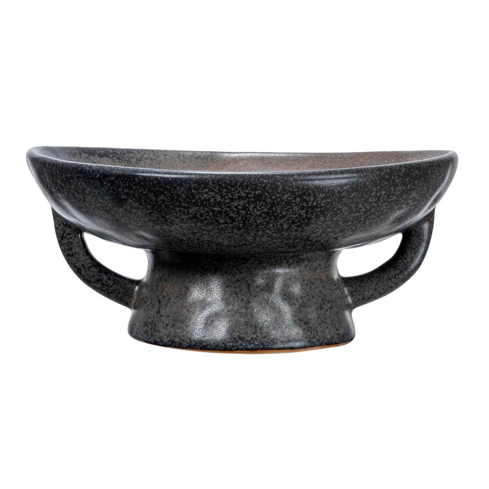 Black Ceramic Footed Serving Bowl with Handles