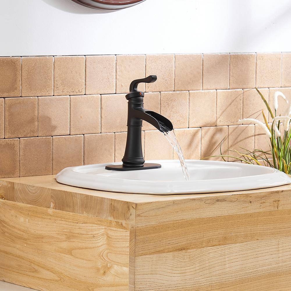 Matte Black Single Handle Brass Bathroom Faucet with Deck Plate