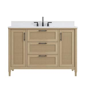 Evie 49 in. Single Sink Freestanding Light Oak Bath Vanity with White Quartz Top and Backsplash Assembled