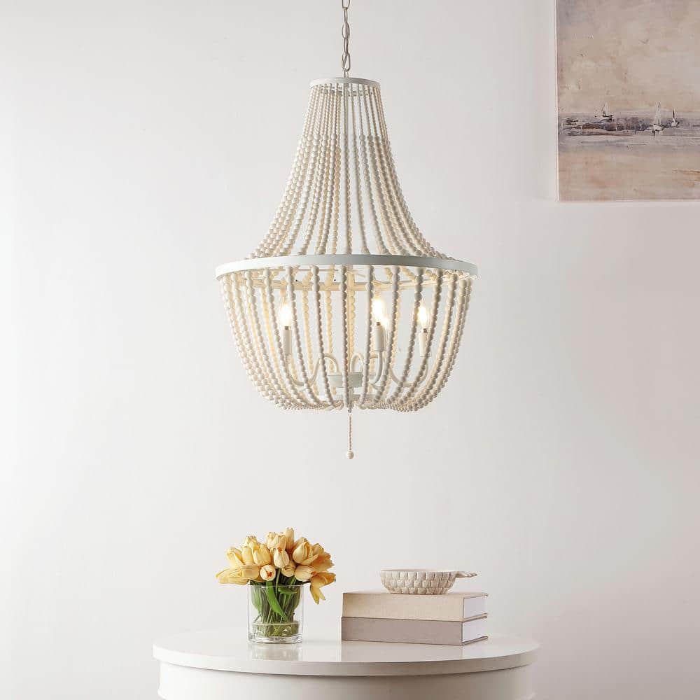 Elanie Cream Wood Beads 5-Light LED Pendant