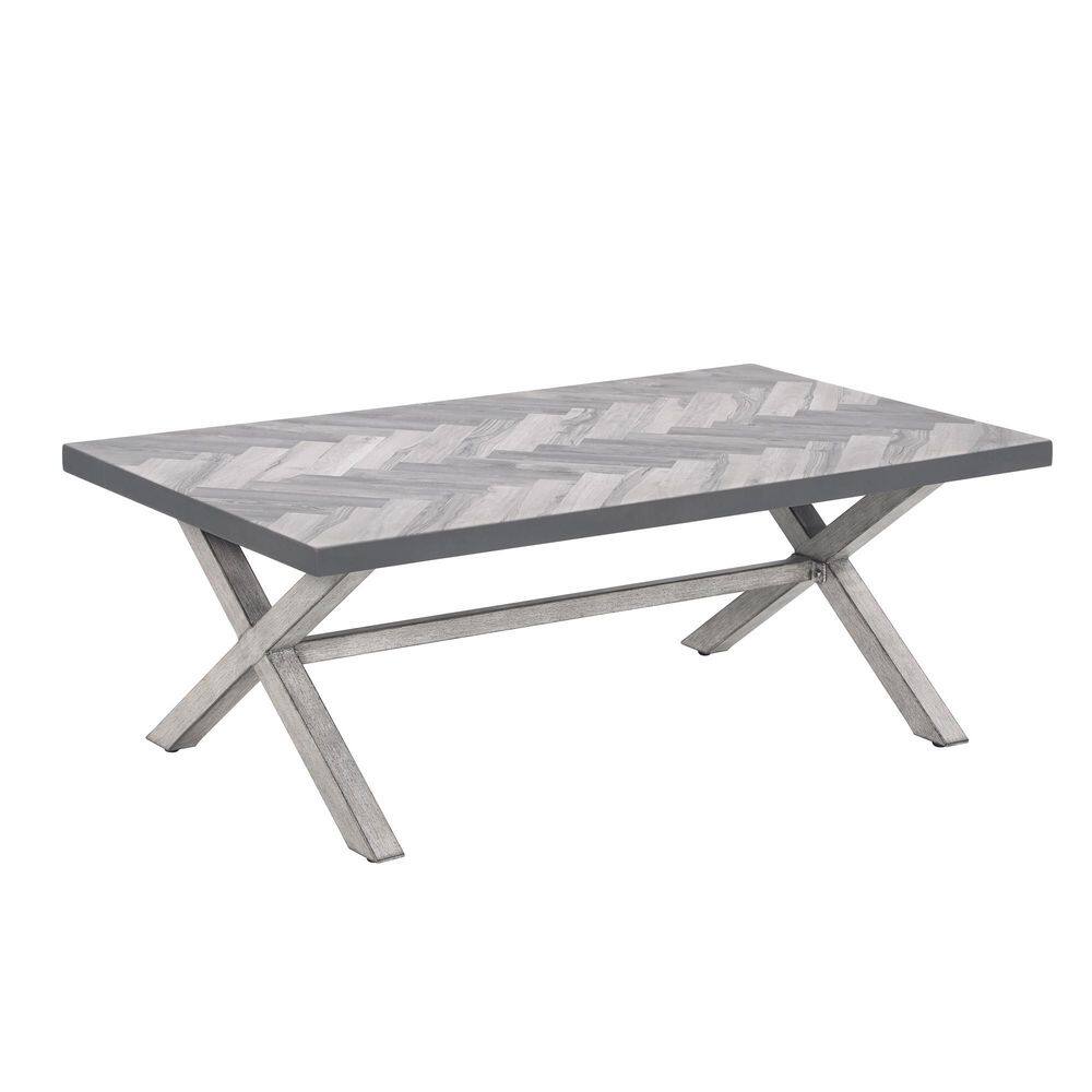 Gray 43 in. Rectangle Aluminum Outdoor Side Table with Resin Tabletop Patio