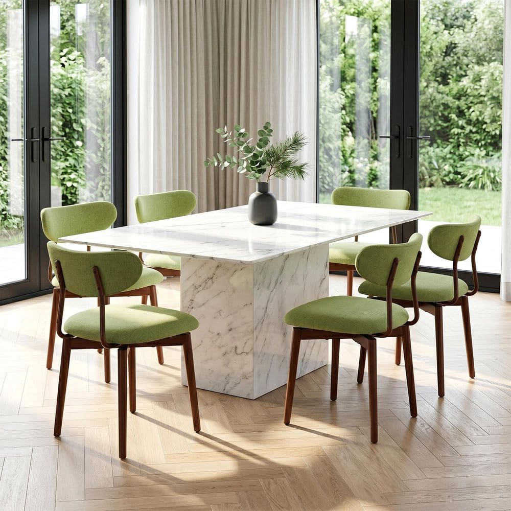 Modern Green Linen Upholstered Open Back Swivel Dining Chair with Soild Wood Legs (Set of 6) price history on PriceWatchPro