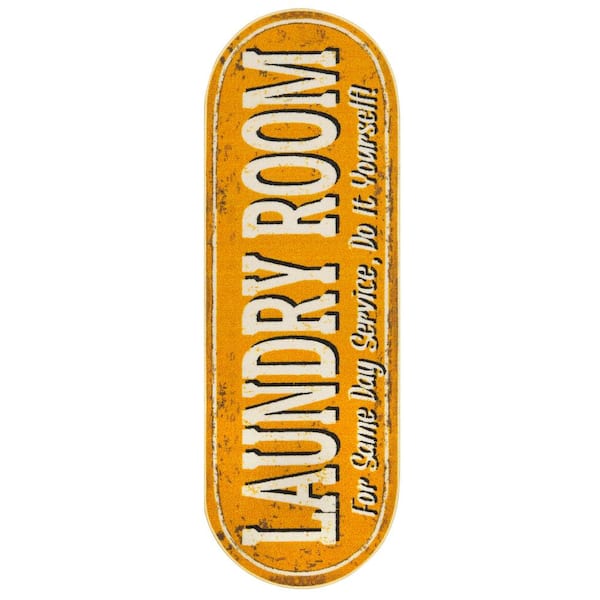 Ottomanson Laundry Collection Non-Slip Rubberback 2x5 Laundry Room Runner Rug, 20 in. x 59 in. Oval, Orange