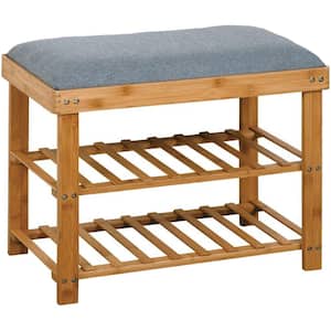 20 in. H x 23.6 in. W Natural Bamboo Entryway Shoe Storage Bench with Cushion and 2 Shelves