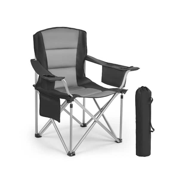 Aluminum Folding Beach Lawn Chair Padded Lumbar Back Camping Chair with Side Pockets Cup Holder Cooler Bag for Picnic