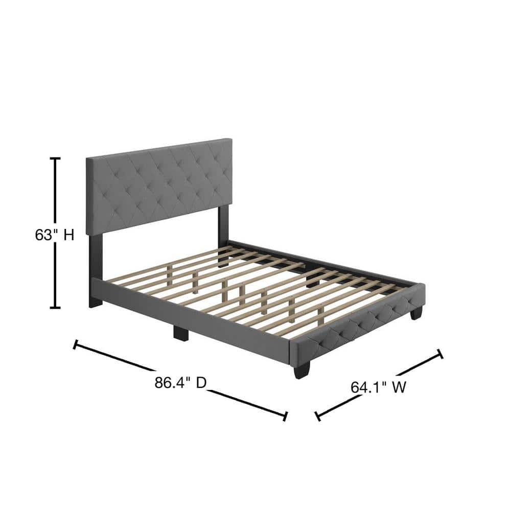 Charlotte Contemporary Tufted Linen Queen Platform Bed in Grey
