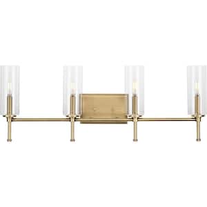 Elara 31.65 in. 4-Light Vintage Brass New Traditional Vanity Light with Clear Glass Shades