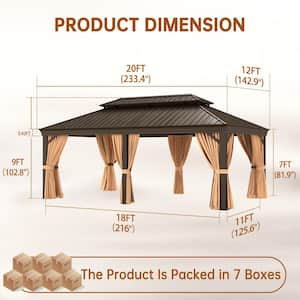 12 ft. x 20 ft. Hardtop Gazebo Double Roof Aluminum Frame with Privacy Curtain and Mosquito Net