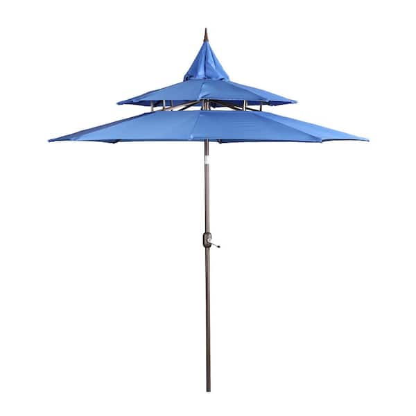 Aoodor 9 ft. 3-Tier Patio Umbrella Outdoor Market Umbrella with Crank and Push Button Tilt in Blue