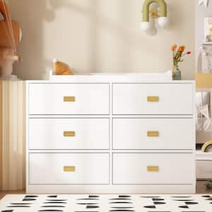 White 6-Drawers 45.1 in. Width Changing Table, Kids Dresser, Nursery Storage Organizer with Shelf