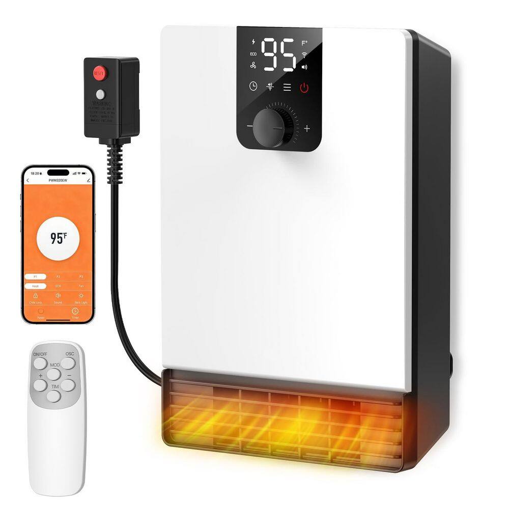 1-Piece Wall Heater for Bathroom, 1500W Fast Heating Electric Space Heater with ALCI Plug, 3 Heating Modes, White price history on PriceWatchPro