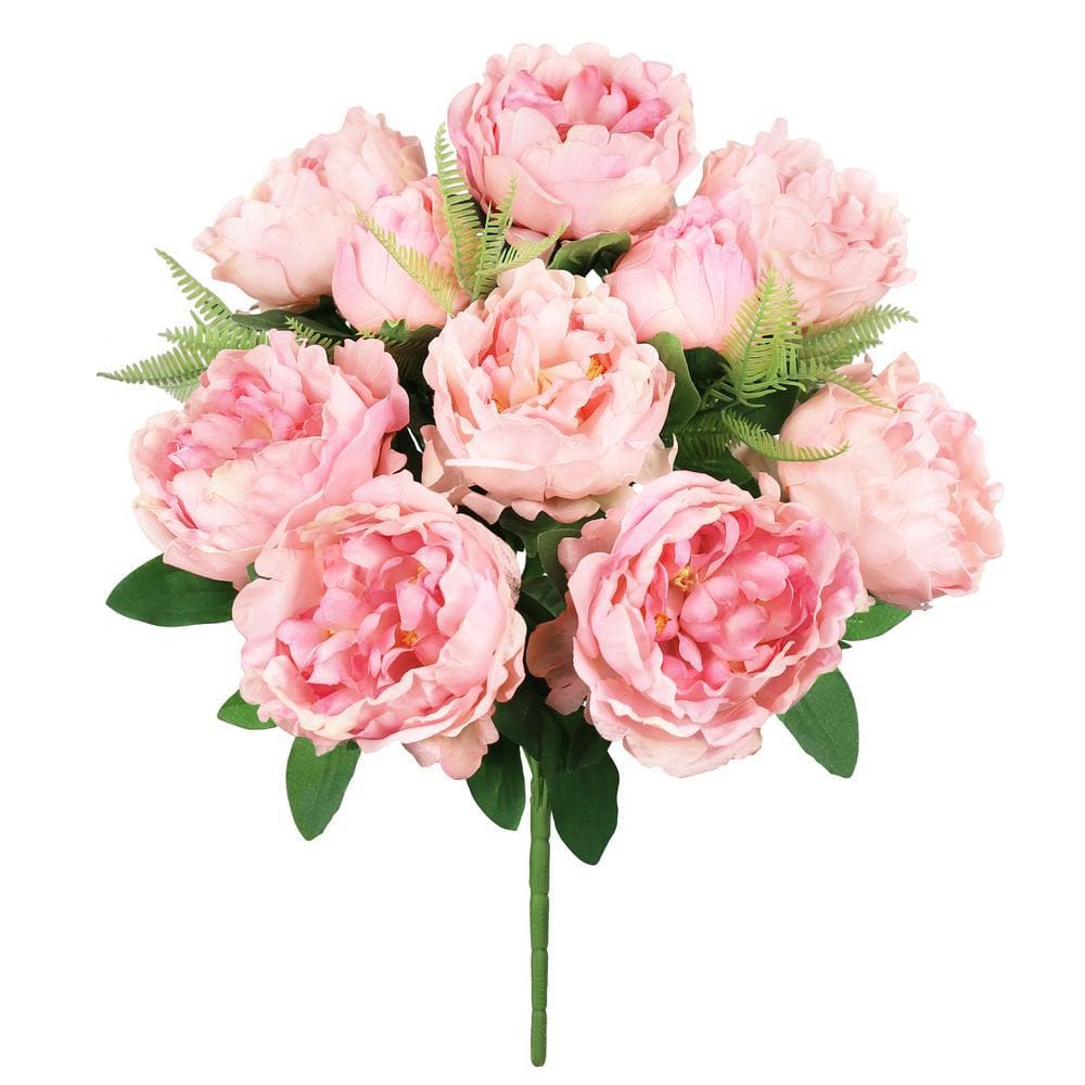 LIVING LUXURY 20 in. Blush Pink Artificial Lush Peony Flower Stem