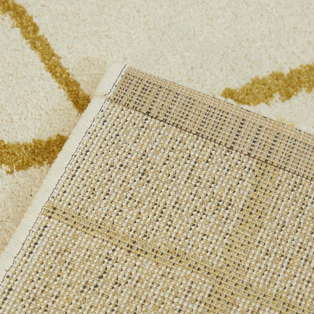 Mustard and Ivory Abstract Rectangular Synthetic Area Rug 6'7" x 9'