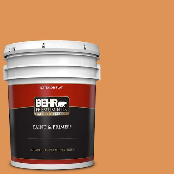 BEHR PREMIUM PLUS 5 gal. #270D-6 Pumpkin Toast Flat Exterior Paint & Primer