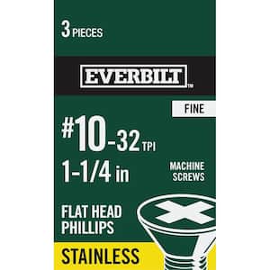#10-32 x 1-1/4 in. Phillips Flat Head Stainless Steel Machine Screw (3-Pack)
