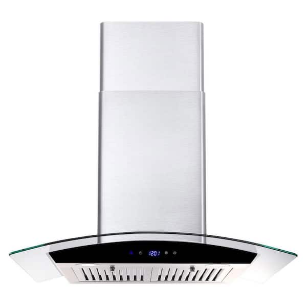 Unbranded 30 in. 700 CFM Wall Mounted Range Hood in Silver with Tempered Glass Touch Panel Control Vented LEDs
