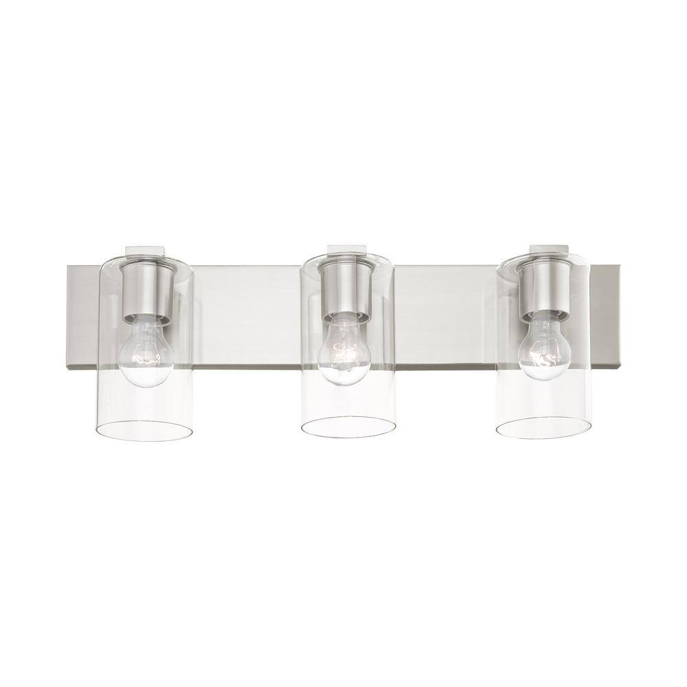 Zurich Collection 3-Light Brushed Nickel Vanity with Clear Glass