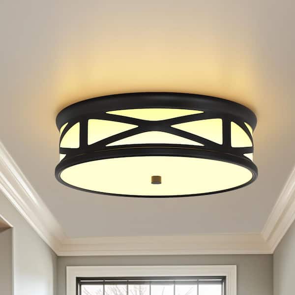 11.8 in. 16W Cross-Triangle LED Flush Mount Ceiling Light, Metal and Glass, Matte Black, 1100 Lumens, 3000K/4000K/5000K