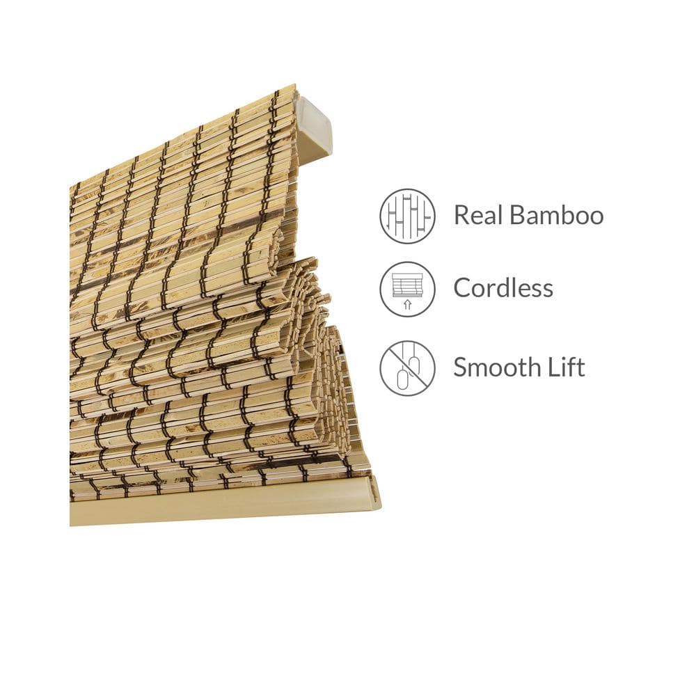 32" x 64" Light Brown Bamboo Cordless Roman Shade