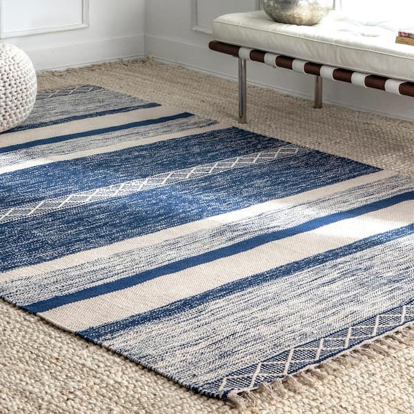 Striped Fringe Angela Blue 4 ft. x 6 ft. Area Rug