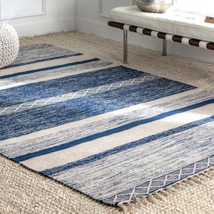 Striped Fringe Angela Blue 8 ft. x 10 ft. Area Rug