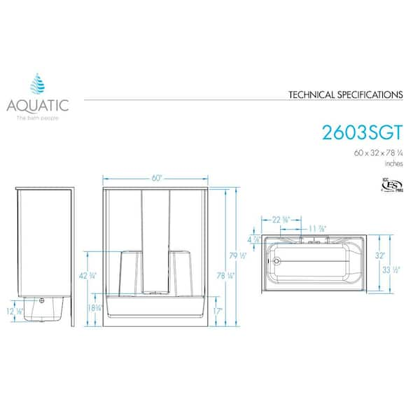 Aquatic Everyday 60 in. x 36 in. x 79 in. 1-Piece Shower Stall