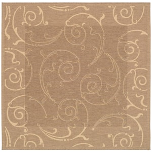 Courtyard Brown/Natural 8 ft. x 8 ft. Square Border Indoor/Outdoor Patio  Area Rug