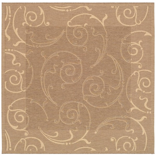 SAFAVIEH Courtyard Brown/Natural 8 ft. x 8 ft. Square Border Indoor/Outdoor Patio  Area Rug